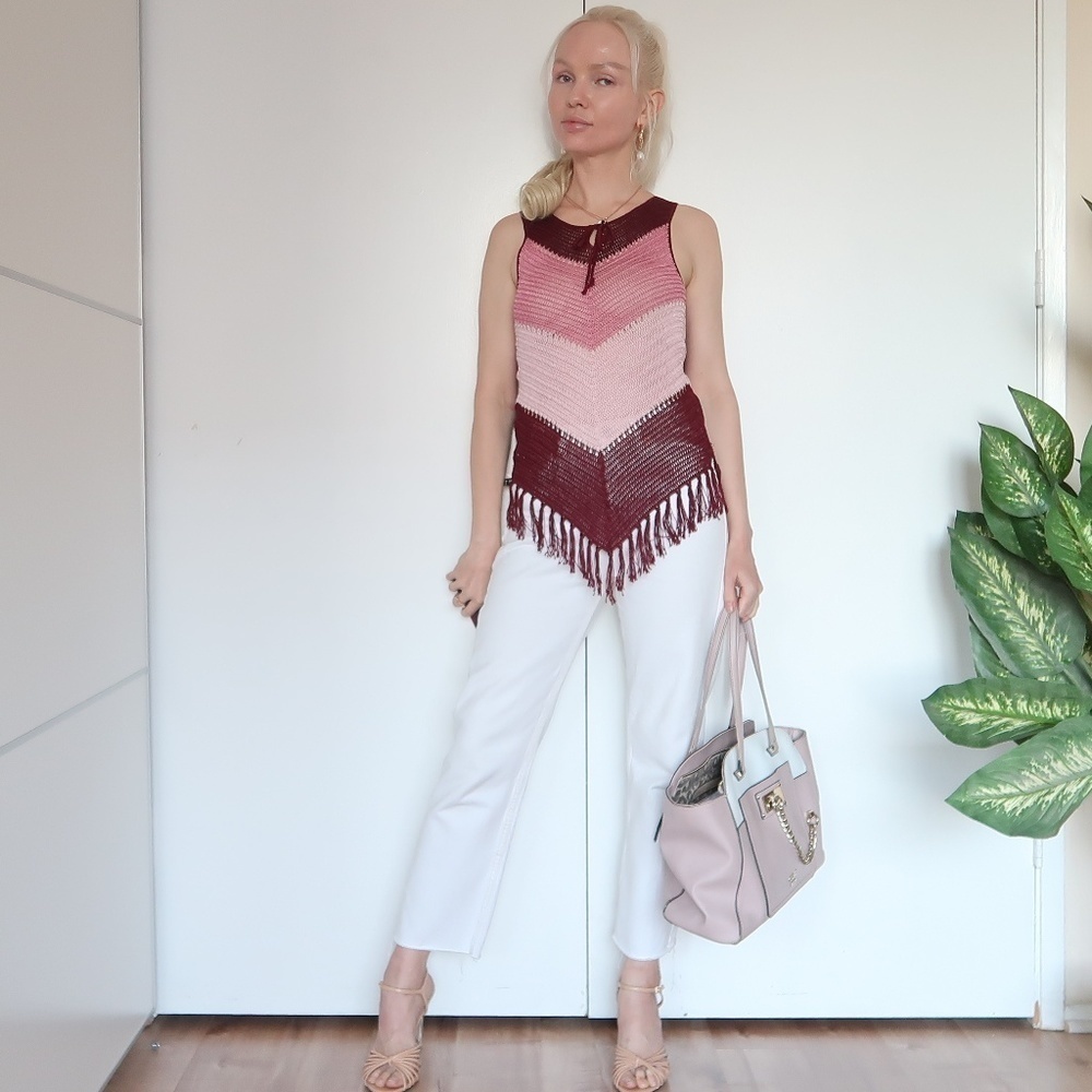 Hand made crochet sleeveless top with fringe